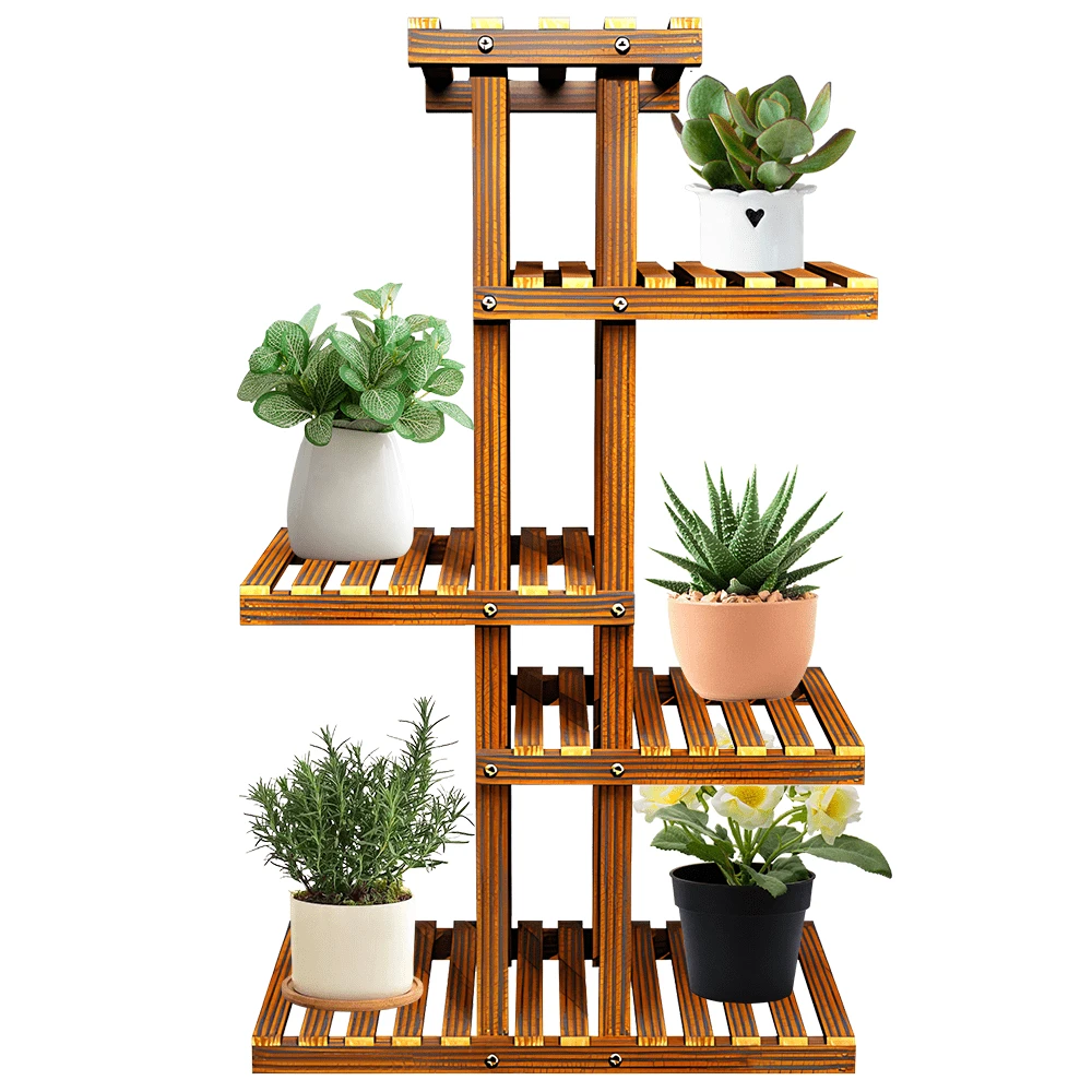Lislark 5 Tier Plant Shelf Rack Display Stand Multiple Flower Pot Holder Indoor Outdoor - Brown - View 1