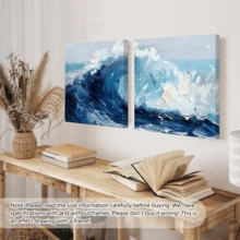 1 قطعة لوحة جداريّة فنّيّة تجريديّة ذات موجة زرقاء - لوحة جداريّة مطبوعة ذات موضوع المُحيط، تصميم موجة كبير حركي، بأسلوب الرسم بالألوان الزيتيّة لموجة البحر، طباعة صيفيّة، مثاليّة لاستخدام في ديكور غرفة المعيشة أو النوم أو الممر، ديكور غرفة المعيشة | فن جداري تجريدي | لوحة فنيّة منقوشة، ديكور فني جداري، مع إطار أو بدونه