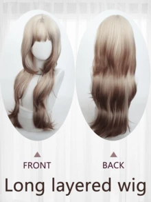 Ombre Blonde To Brown Multi - Level Long Straight Wig With Bangs - Heat Resistant Synthetic Hair For Women Fashion Cosplay Halloween Christmas Party Daily Wear - Brown Highlight - View 8