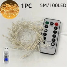 1串50/100瓦USB供电的闪光彩灯，带遥控器，8种灯光模式，可弯曲DIY造型，适用于卧室、派对、婚礼、花环装饰等。