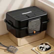 XL Stainless Steel Litter Box With Lid,Extra Large 22.5"L*16.5"W*15.7"H Metal Cat Litter Boxs,Jumbo Enclosed Removable Litter Box High Sides For Big Cats,With Cat Litter Scoop, Leak-Proof - màu đen - Xem 2