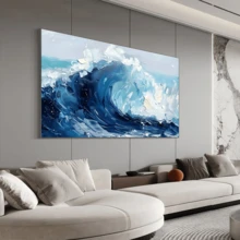 1 قطعة لوحة جداريّة فنّيّة تجريديّة ذات موجة زرقاء - لوحة جداريّة مطبوعة ذات موضوع المُحيط، تصميم موجة كبير حركي، بأسلوب الرسم بالألوان الزيتيّة لموجة البحر، طباعة صيفيّة، مثاليّة لاستخدام في ديكور غرفة المعيشة أو النوم أو الممر، ديكور غرفة المعيشة | فن جداري تجريدي | لوحة فنيّة منقوشة، ديكور فني جداري، مع إطار أو بدونه