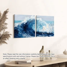 1 قطعة لوحة جداريّة فنّيّة تجريديّة ذات موجة زرقاء - لوحة جداريّة مطبوعة ذات موضوع المُحيط، تصميم موجة كبير حركي، بأسلوب الرسم بالألوان الزيتيّة لموجة البحر، طباعة صيفيّة، مثاليّة لاستخدام في ديكور غرفة المعيشة أو النوم أو الممر، ديكور غرفة المعيشة | فن جداري تجريدي | لوحة فنيّة منقوشة، ديكور فني جداري، مع إطار أو بدونه