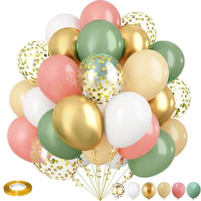 Salbeigrüne und staubig rosa Luftballons, vintage rosa und grüne goldene Konfetti Baby Shower Luftballons, Mädchen Damen Fairy Blumen Wildblumen Geburtstags Garten Tee Party Dekorationen, Farben: Salbeigrün und staubig rosa