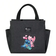 Adorable bolsa de almuerzo aislada con diseño de Stitch - Portador térmico de alimentos de doble bolsillo con grueso papel de aluminio, mantiene las comidas calientes para la escuela, de vuelta a la escuela, útiles escolares, oficina y actividades al aire libre | Colección