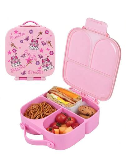 4-Compartment Leak-Proof Lunch Box With Removable Dividers - Cute Cartoon Design, Suitable For Students, Perfect Christmas Or Back To School Gift