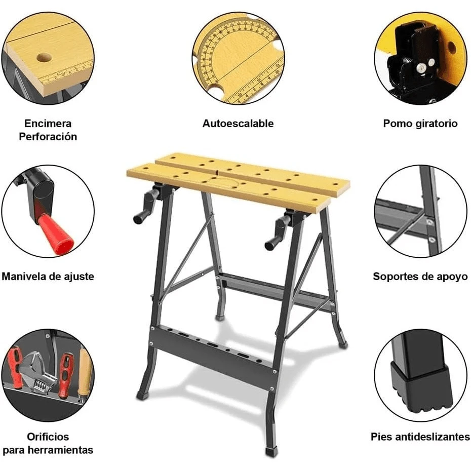 Banco de trabajo, Banco de trabajo móvil portátil, Mesa de trabajo Mesa de trabajo multiusos - Marrón - Ver 1