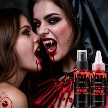 万圣节假血化妆套装，万圣节假血喷雾，1 液盎司喷雾 + 1 液盎司滴液，逼真可水洗特效 SFX 化妆套装，吸血鬼和怪物化妆与装扮，万圣节派对用品，万圣节假血套装 - 紅色 - 查看 1