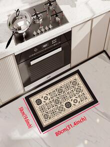 1pc American Style Premium Kitchen Floor Mat, Geometric Design Anti-Fatigue Cushioned Comfort Rug, Water Absorbent & Non-Slip Kitchen Mat & Carpet, Minimalist Diatomaceous Earth & Soft Rubber Mat, Ideal For Kitchen, Bathroom, Entrance Door, Laundry Room, Etc. ,Room Decor - Black and White - View 13