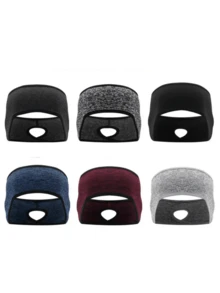 1pc Elastic Ear Warmer Headband With Ponytail Hole - Stretchy, Warm Sports Headband For Running, Yoga, Hiking Breathable Polyester, All-Season Comfort, Blue With Black Accents, Exercise Headband - Multicolor - View 4