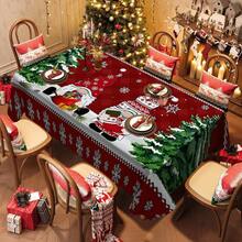1/20 Stücke Weihnachtstischdecke, Weihnachts-Zwerg und Schneeflocken Design Tischdecke - maschinell hergestellt aus Polyester, rechteckige festliche Dekoration, geeignet für Familienfeiern, Küchen und Feiertags-Zusammenkünfte, pflegeleichter Stoff, Weihnachtstischdekoration, Heimdekoration - Verschiedenfarbig - Übersicht 1
