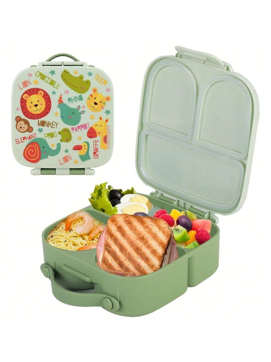 Meoky Caja de almuerzo con 4 compartimentos a prueba de fugas con divisores extraíbles - Diseño de dibujos animados lindos, adecuado para estudiantes, regalo perfecto para Navidad o regreso a clases