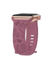 1 Piece Personalized Custom Flower-Engraved Sports Watch Band Compatible With Apple Watch Bands, 44mm, 40mm, 38mm, 41mm, 45mm, 49mm, 42mm, For Women, Colorful, Sandy Soft Silicone, Cute Flower Pattern Sports Watch Band, Suitable For Apple Watch Ultra 2, SE, 11, 10, 9, 8, 7, 6, 5, 4, 3, 2, 1, As A Back-To-School And Valentine's Day Gift For Students