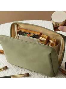 Kompakte Reise-Kosmetiktasche - leichter, tragbarer Reißverschluss-Kosmetikbeutel für Lippenstifte, Handy, Kabel & Essentials, Stoff Unisex Schwarz für täglichen Gebrauch & Unterwegs-Organisation