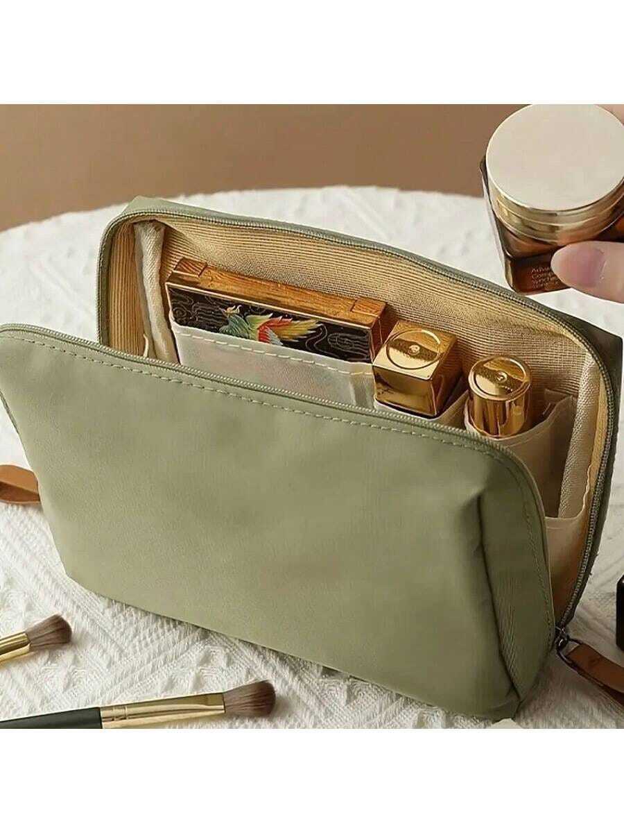 Kompakte Reise-Kosmetiktasche - leichter, tragbarer Reißverschluss-Kosmetikbeutel für Lippenstifte, Handy, Kabel & Essentials, Stoff Unisex Schwarz für täglichen Gebrauch & Unterwegs-Organisation