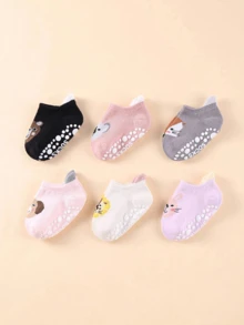 6 Pasang Kaos Kaki Bayi Gel Anti Selip, Kaos Kaki Anak Bergambar Kartun Lucu. - MultiWarna - View 5