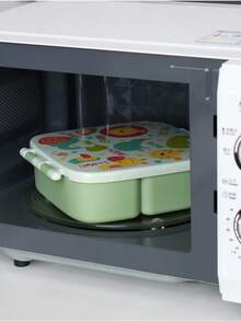 Meoky Caja de almuerzo con 4 compartimentos a prueba de fugas con divisores extraíbles - Diseño de dibujos animados lindos, adecuado para estudiantes, regalo perfecto para Navidad o regreso a clases - Verde - Ver 4