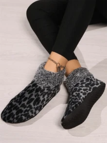 3/1 Pair Women Leopard Print Winter Floor Leg Warmers, Warm Thermal Lined Leg Warmers For Cold Weather, Suitable For Christmas Gifts, Indoor Slippers, Outdoor Sports, Daily Wear