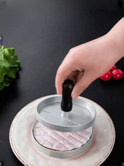 1 peça de prensa para carne de hambúrguer, molde redondo para hambúrguer, máquina de hambúrguer com alça de plástico, sanduicheira de cozinha e casa