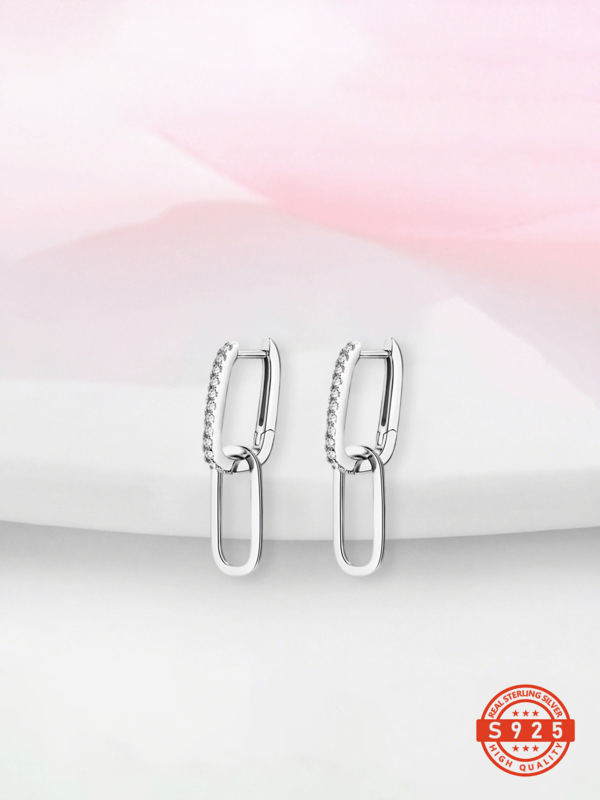 1 Pair S925 Sterling Silver Personalized Design Double Hoop Zirconia Big Hoop Earrings, Exaggerated Niche Sparkling French Romantic Earrings For Women, Suitable For Couples, Gifts, Festivals, Mothers, Parties, Daily Wear, Comes With Elegant Gift Box