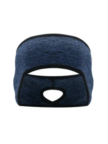 1pc Elastic Ear Warmer Headband With Ponytail Hole - Stretchy, Warm Sports Headband For Running, Yoga, Hiking Breathable Polyester, All-Season Comfort, Blue With Black Accents, Exercise Headband - Multicolor - View 6