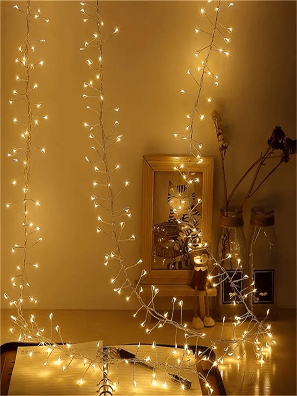 1pc Warm Light 100LED/50LED Firecracker String Light, USB Copper Wire Fairy Light, LED Firecracker String Light, With Remote Control, 8 Adjustable Lighting Modes, Suitable For Indoor Parties, Christmas, Christmas Trees And Firecracker String Lights, Suitable For Christmas, Thanksgiving