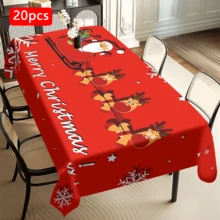 1/20 pièces Nappe de Noël, Nappe avec motif de renne tirant le Père Noël, Nappe d'hiver, Nappe rectangulaire, Convient pour les fêtes à thème, la décoration de la maison, l'utilisation intérieure et extérieure, la décoration de Noël, cadeau de Nouvel An, haute qualité