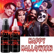 万圣节假血化妆套装，万圣节假血喷雾，1 液盎司喷雾 + 1 液盎司滴液，逼真可水洗特效 SFX 化妆套装，吸血鬼和怪物化妆与装扮，万圣节派对用品，万圣节假血套装 - 紅色 - 查看 4