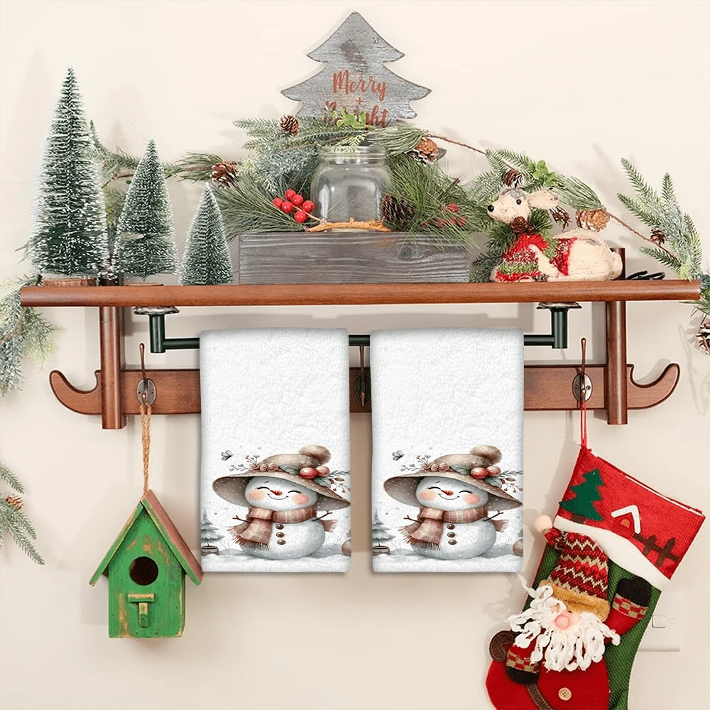 2/4 pièces Serviettes à vaisselle imprimées bonhomme de neige, cadeaux de Noël, décorations de Noël, serviettes microfibre super absorbantes et modernes pour la cuisine, la cuisson, la vaisselle, le nettoyage, les serviettes de toilette, la décoration de cuisine, cadeaux pour les voisins, les mamans, les anniversaires, les pendaisons de crémaillère pour les amis, les essentiels de cuisine, les nécessités quotidiennes