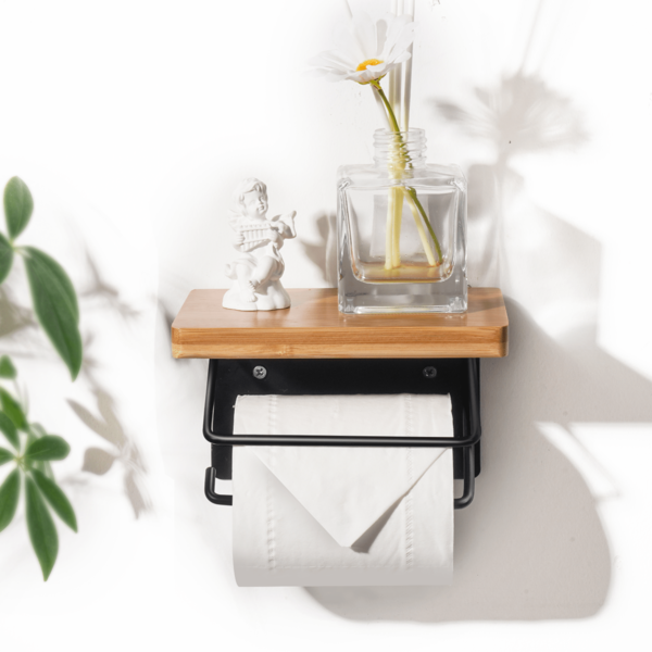 Bambus & Metall Taschentuchhalter, Smartphone-Halterung wandmontierter Badezimmer Papierhandtuchhalter, modisches Aufbewahrungsdesign Toilettenpapierhalter, Badezimmer Organisationsaufbewahrung Essentiell