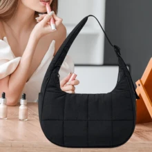 Small Puffer Crescent Shoulder Bag – Women's Quilted Nylon Handbag With Adjustable Strap, Lightweight & Stylish - 西瓜粉 - 查看 7