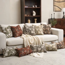 Poszewka na poduszkę dekoracyjną w stylu vintage w amerykańskim stylu kwiatowym, w stylu rustykalnym, odpowiednia do salonu, sypialni, na każdą porę roku, może być również prezentem (wkładka nie jest dołączona) - Beżowy - Zobacz 8