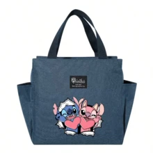 Adorable bolsa de almuerzo aislada con diseño de Stitch - Portador térmico de alimentos de doble bolsillo con grueso papel de aluminio, mantiene las comidas calientes para la escuela, de vuelta a la escuela, útiles escolares, oficina y actividades al aire libre | Colección