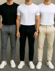 Set Of 3 Black/Navy/Beige Slim Fit Sport Twill Pants - 黑色/米色/鉛色 - 查看 1