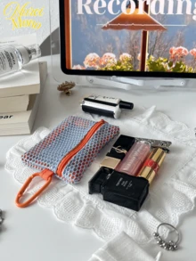 <Color Your Day, Carry Your Essentials>, Mini Mesh Zipper Bag Cosmetic Pouch, Available In Multiple Colors, Convenient Coin Purse Key Holder Card Case Lipstick Bag - Multicolor - View 9