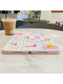 Heart Apple 1pc Pink PU Unicorn Decal Tri-Fold Flip Cover Stand Function & Pen Slot, Compatible With Ipad Models - Pink - View 6