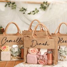 Personalized Tote Gift Bag,Bridesmaid Bags,Beach Bag Gift,Bridesmaid Gifts,Bachelorette Party Favor,Jute Bag,Bridal Party Gift,Thank You Bag - Khaki - View 3
