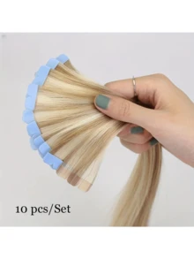 Tape In Human Hair Extensions 12"-24" Mini Tape Hair Extension Straight 10pcs Machine Remy Invisible Adhesive Tape Hair - S18/613 - View 13