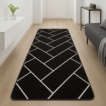 Geometric Runner 2.00m X 60cm Raschel Print For Hallway, Kitchen And Bedroom - 黑色 - 查看 1