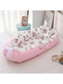 1 pieza Nido portátil para bebé con diseño de carro de dibujos animados, rosa floral, transpirable, extraíble y lavable, incluye almohada para bebé, apto para niños y niñas de 0 a 1 año - Multicolor - Ver 1