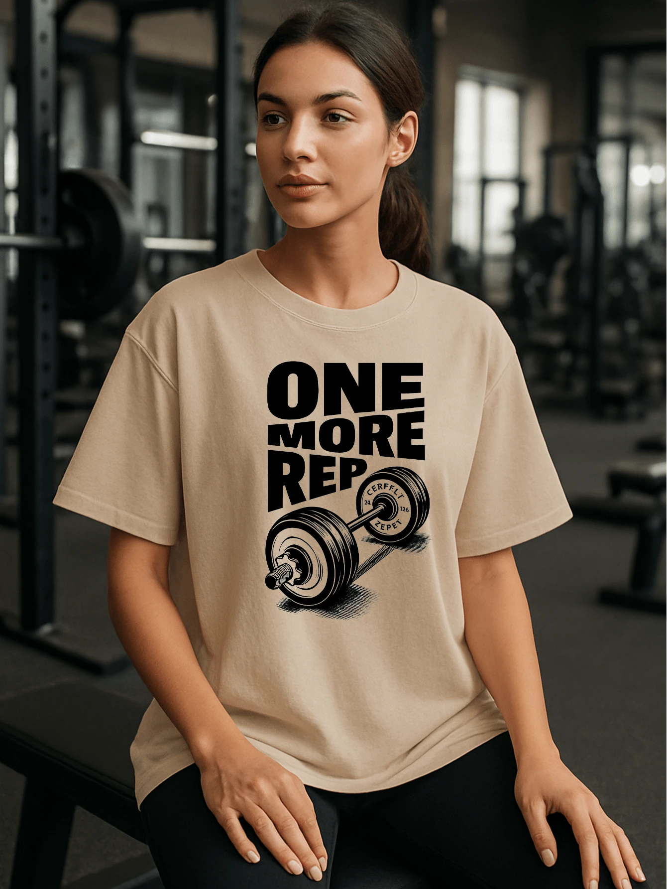 Camiseta Camisetao Feminina Treino Academia 100% Algodão Confortável Ótimo Caimento Plus Size - Bege - Visão 1