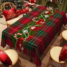1/20pcs Christmas Tablecloth With Christmas Balls, Candy Canes Pattern Festive Table Cover For Catering, Parties And Home Decoration - Durable Material Tablecloth, Machine Made, Perfect For Christmas Gifts And New Year Celebrations, Christmas Table Decorations, Christmas Decorations - Multicolor - View 3
