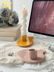 <Peel The Fun, Ignite The Glow>, 1pc Fruit-Shaped Ceramic Candlestick Ornaments, Cream-Style Home Decorations, Soft-Decor Colored Candlesticks