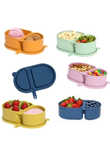 1 pieza Caja de aperitivos reutilizable de silicona con tapa, diseño de doble capa mini, contenedor portátil de almacenamiento de alimentos de silicona para picnic, escuela, oficina y talla grande - Multicolor - Ver 3