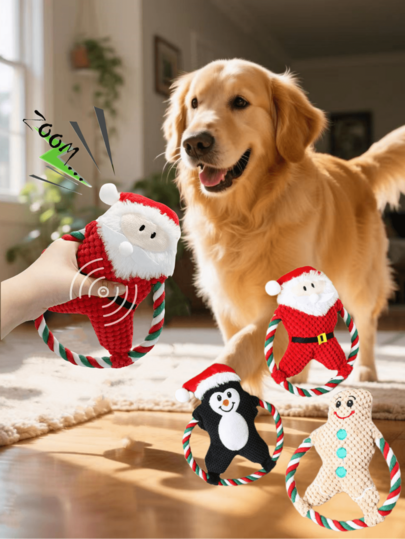 1 peça de boneca de pelúcia de cachorro de Natal, boneca de desenho animado autoativada com som, resistente à mastigação, que range os dentes, boneca de suprimentos para animais de estimação, somente para uso de animais de estimação