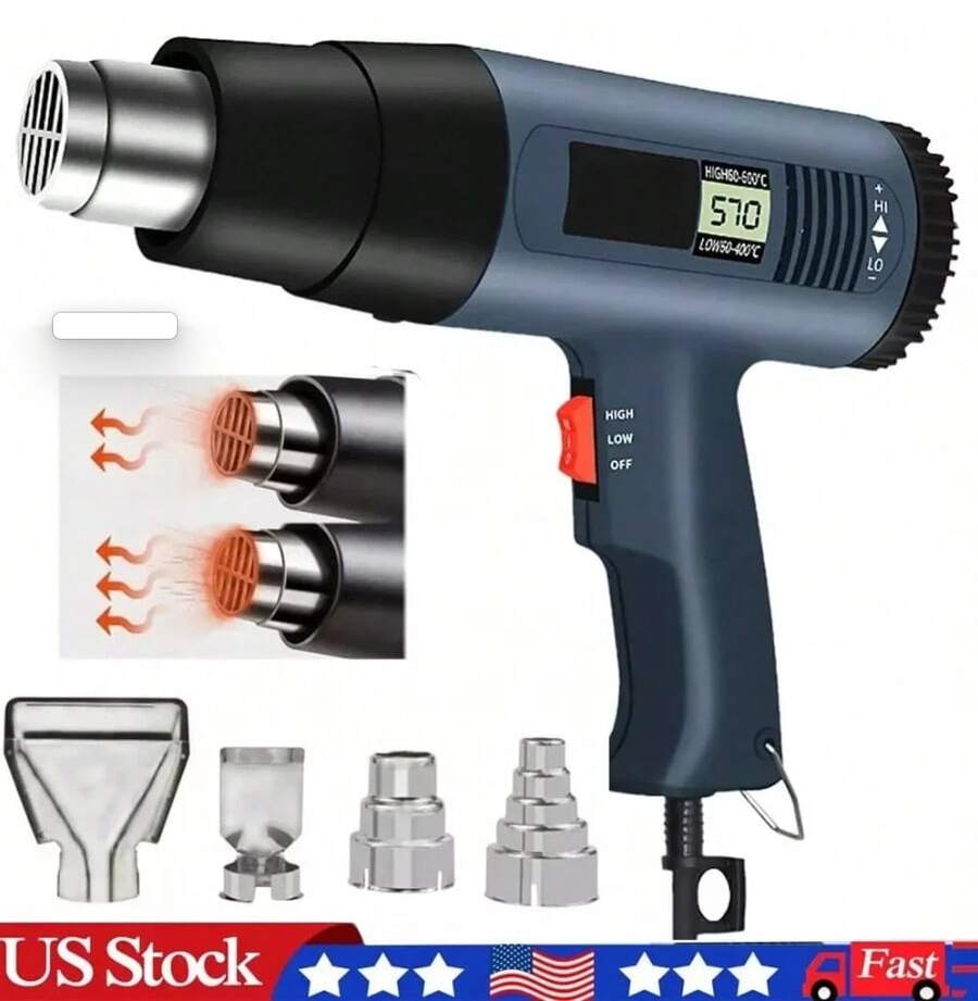 2500W Hot Air Gun, Digital Heat Shrink Gun, Electric Hot Air Gun, Dual-Temperature Zone LCD Display, 4 Nozzles, Tools For Maintenance Tools For Men Welding Soldering Kit