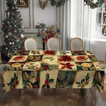 1/20pcs Christmas Tablecloth, Christmas Flowers, Floral Pattern Tablecloth, Durable And Easy To Clean Polyester Fabric - Rectangular Dining Table Coffee Table Decoration - Suitable For Family Gatherings, Offices, Restaurants Festive Atmosphere - Christmas Theme Design, Machine-Made Quality - Multicolor - View 8