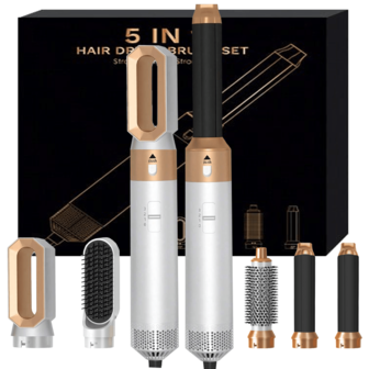 JMMO 5-i-1 varmluftsborste, plattöring, locktång, utjämnande, föntorkning, mångsidig stylingverktyg, perfekt för resor och julklappar