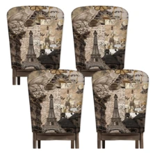 Conjunto de 2/4/6 peças, capas de cadeira de linho estampadas com padrão europeu vintage, adequadas para decoração de casa, sala de estar, sala de jantar, jardim, hotel, eventos de festa, material de poliéster lavável, capas de almofada para assento de cadeira