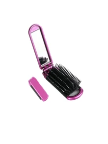 1pc Portable Folding Air Cushion Comb With Integrated Makeup Mirror, Compact Travel Hair Brush For Ladies Daily Use & On-The-Go Styling